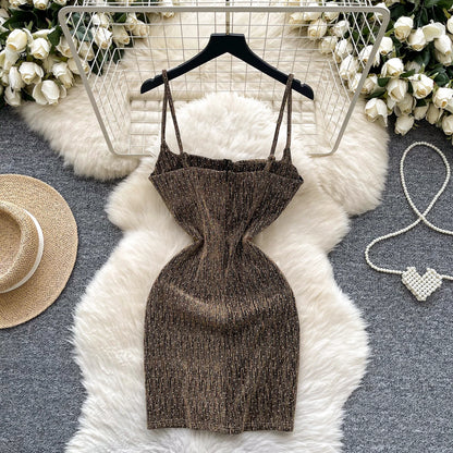 sleeveless glitter Backless Off Shoulder mini dress