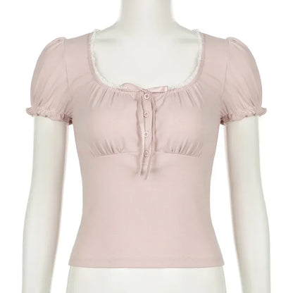 Cropped Square Collar Puff Sleeve Tee