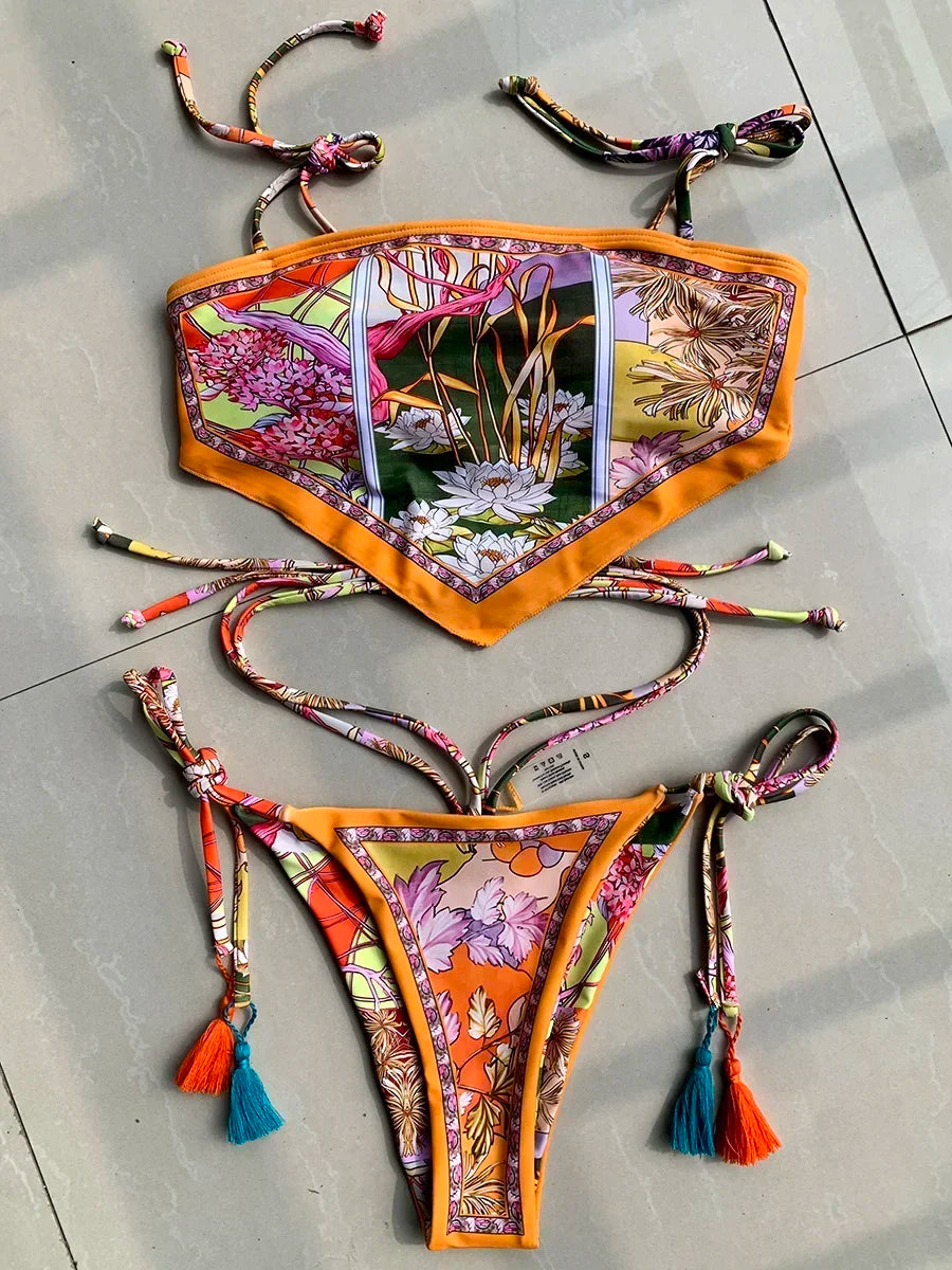 Printed Crop Top Bikini