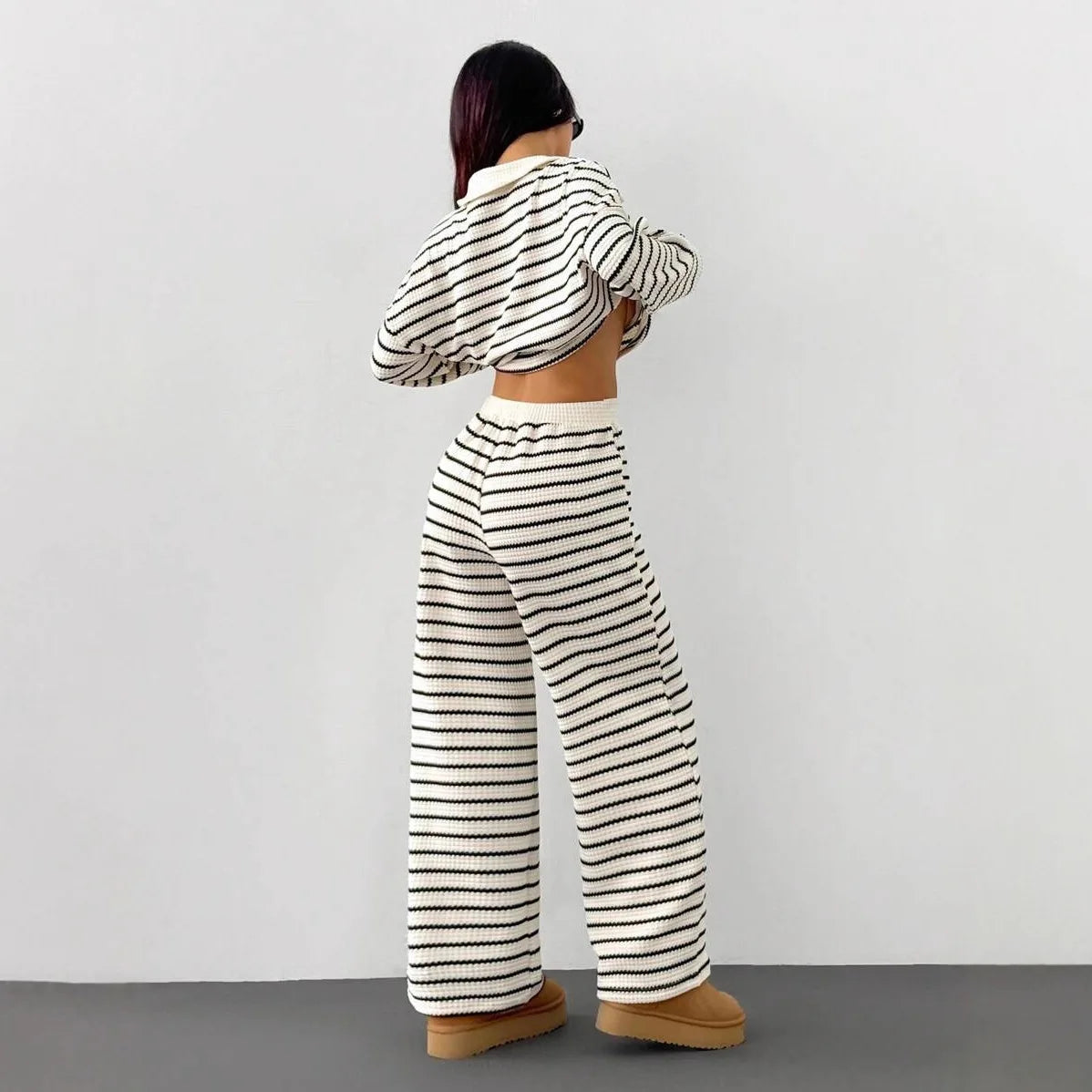 Conjunto de pantalón holgado a rayas