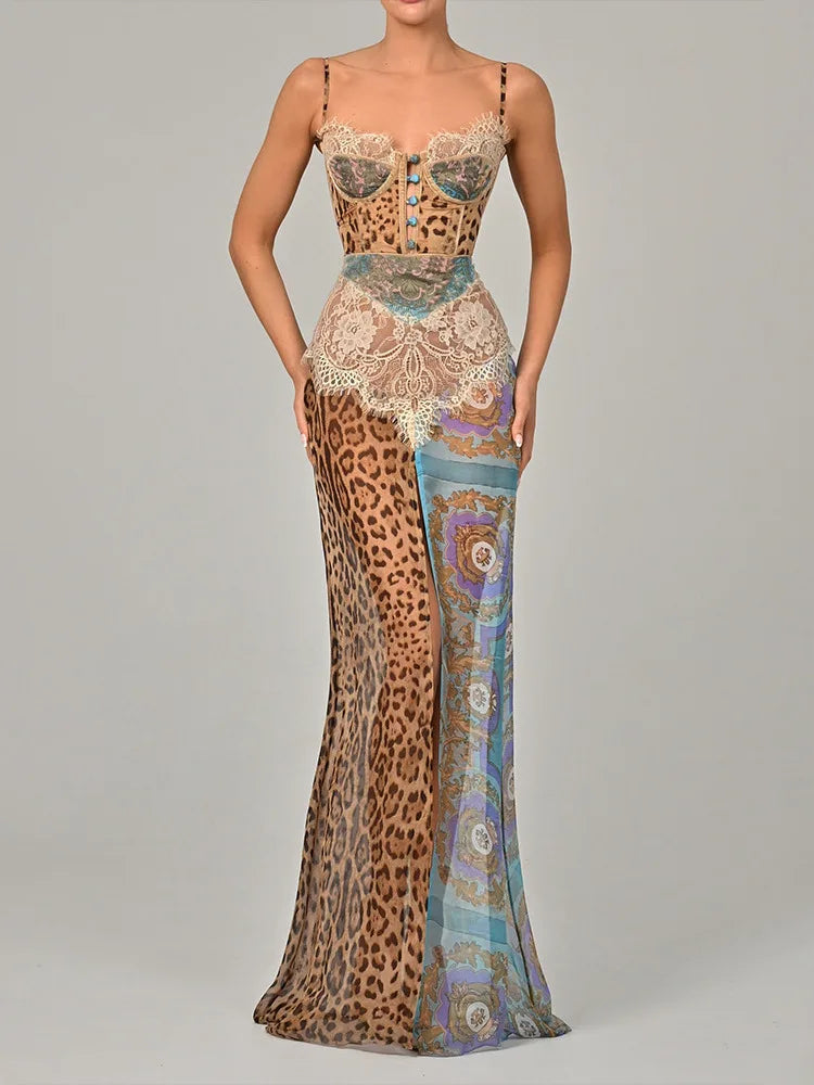 Spaghetti Strap Printed Chiffon Dress