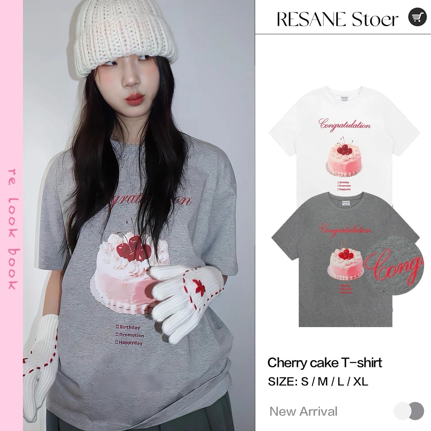Cherry Cream Cake Print Casual short-sleeved T-shirt