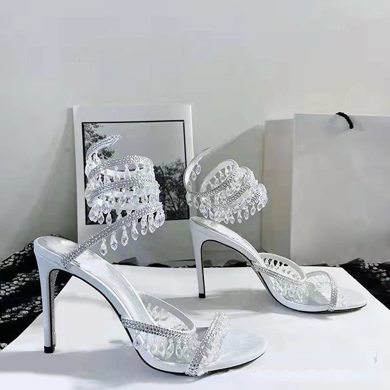 Crystal Pendant Twine Sandals