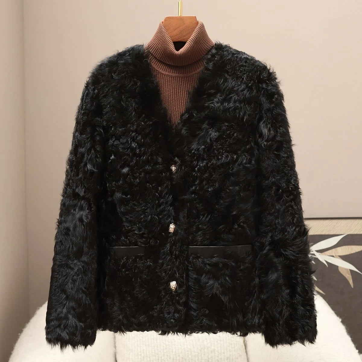 real wool fur short coat