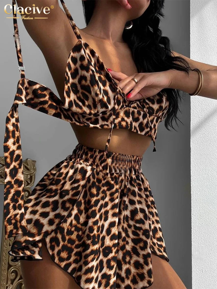Conjunto de 3 Piezas Holgado con Estampado de Leopardo