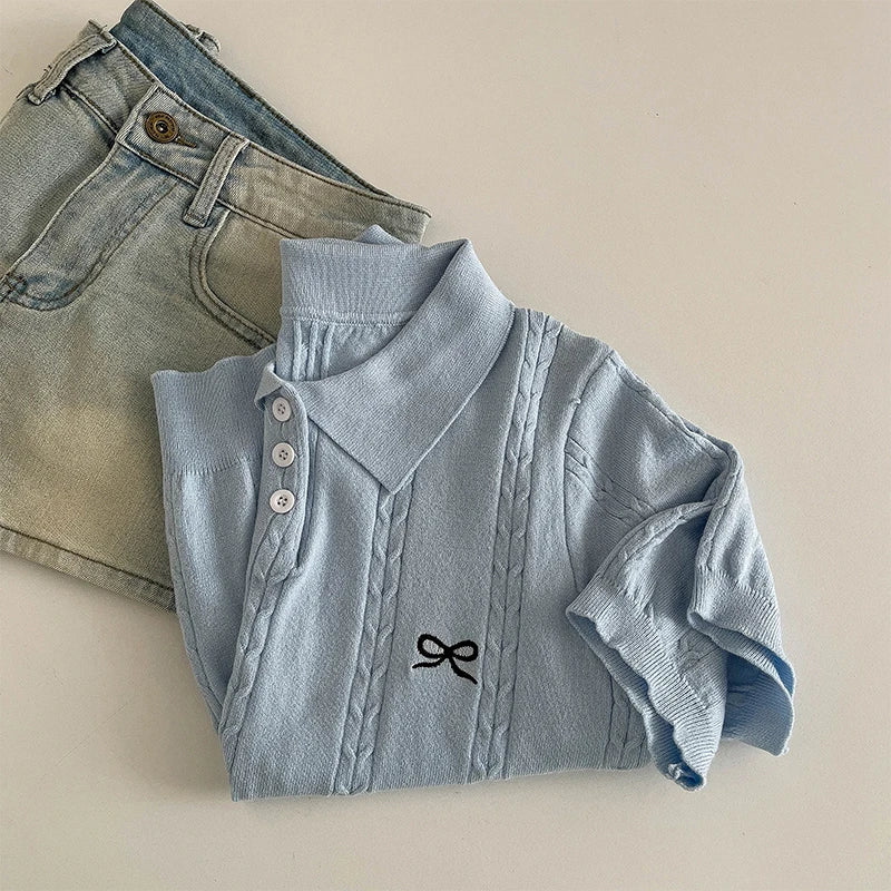 Camiseta Polo de Manga Corta de Punto con Lazo