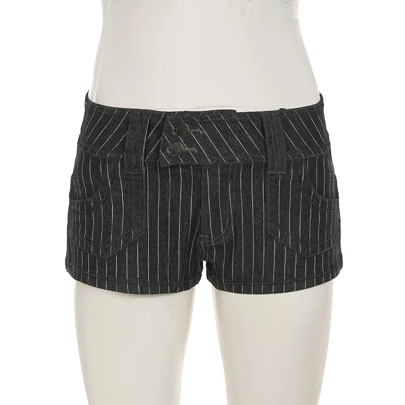Striped Low Waist Double Buttons Pocket Shorts