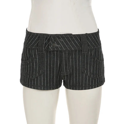Striped Low Waist Double Buttons Pocket Shorts