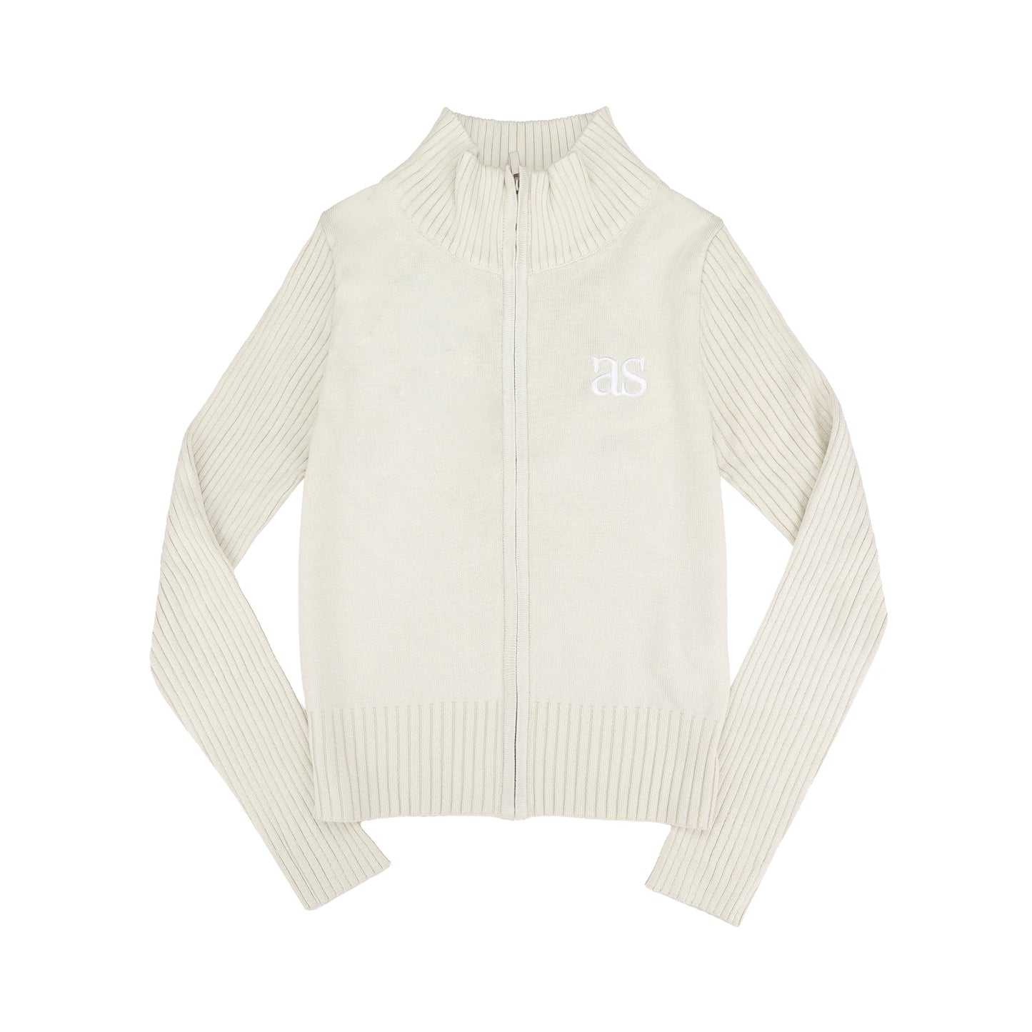 Letter embroidery Print Solid Stand-up collar Zip-up knit jacket