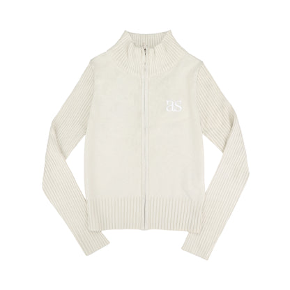Letter embroidery Print Solid Stand-up collar Zip-up knit jacket
