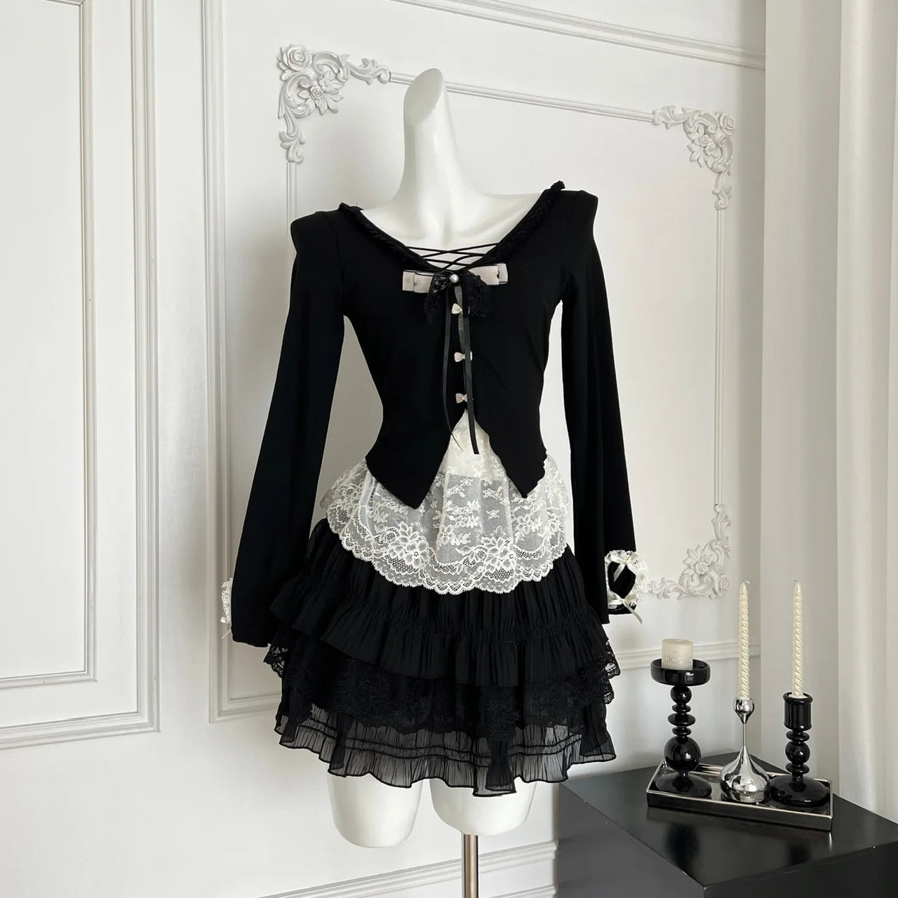 Conjunto de Top de Dos Piezas Falso + Minifalda de Capas