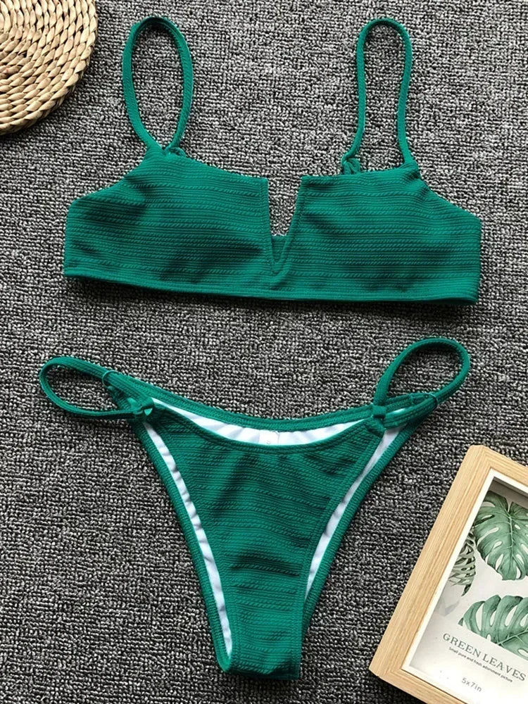 Ribbed Polka Dot Bikini
