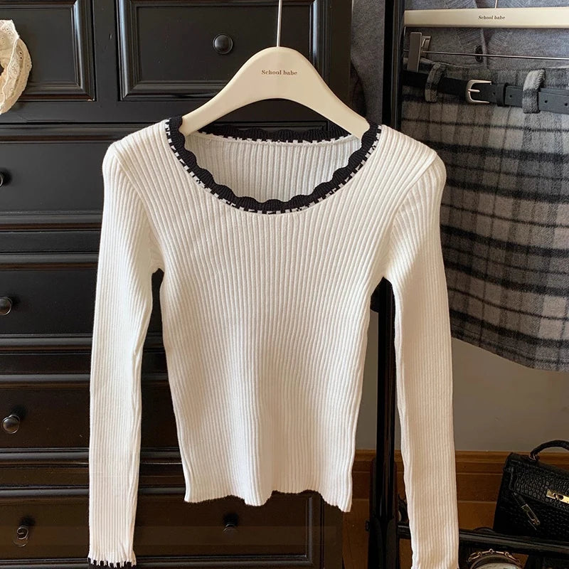 Rib Knit Tee with Overlocked Trim