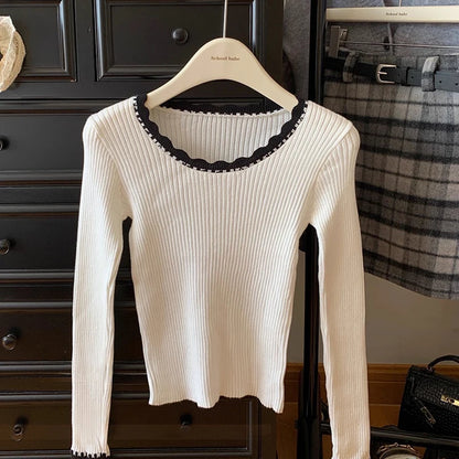 Rib Knit Tee with Overlocked Trim