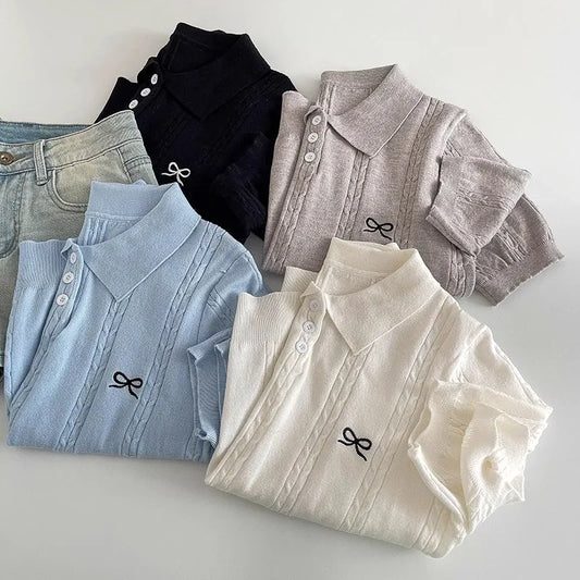 Camiseta Polo de Manga Corta de Punto con Lazo