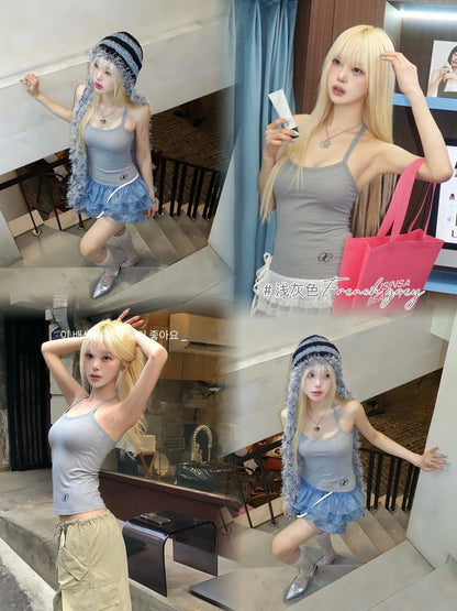 Letter embroidery Long Tank Top