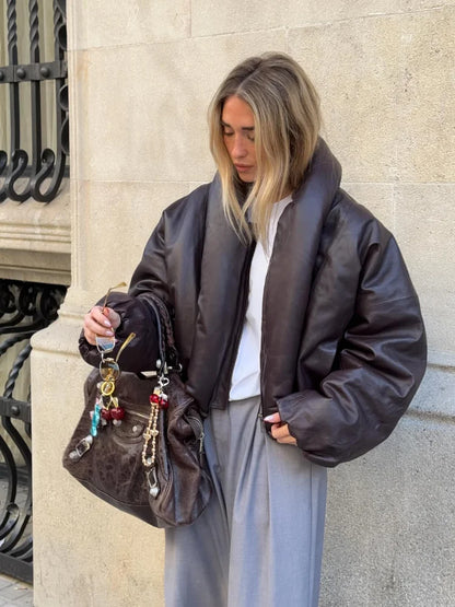 Faux Leather Puffer Jacket