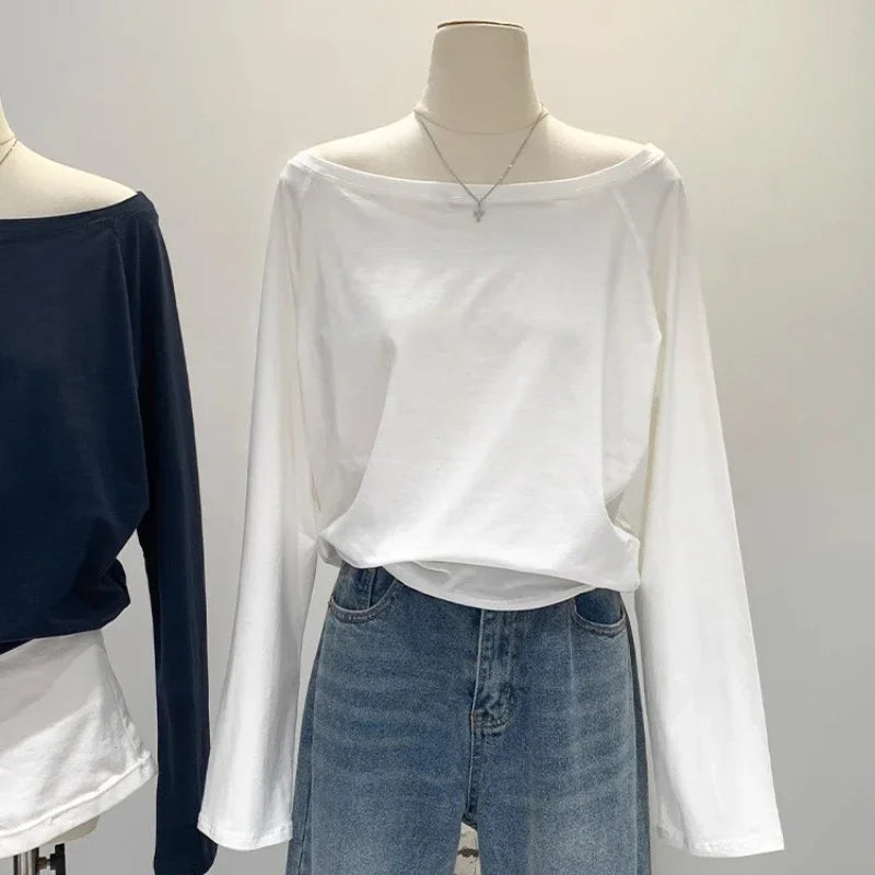 One Shoulder Cotton Long Sleeve Shirt