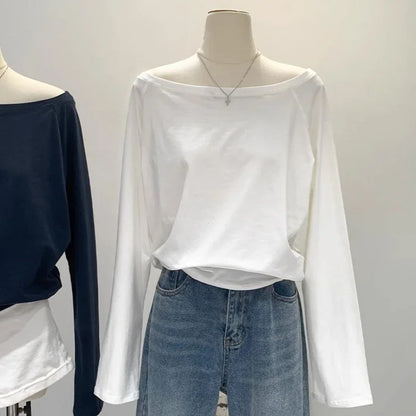 One Shoulder Cotton Long Sleeve Shirt