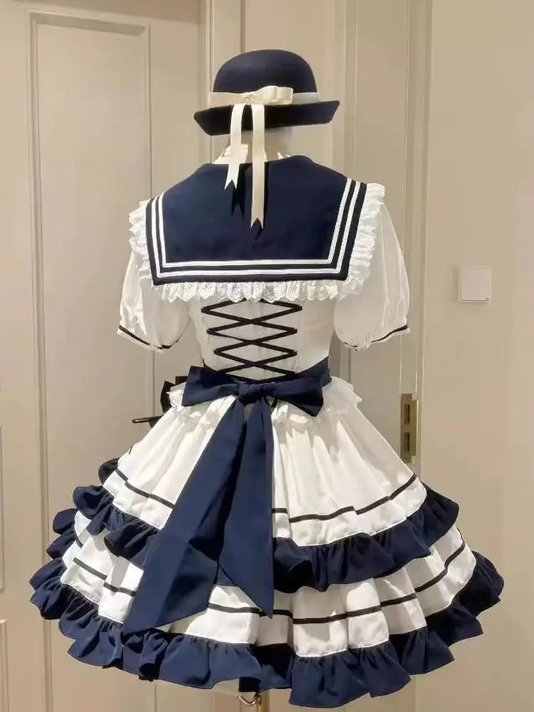 Lace Bow Sailor Collar Dress Set