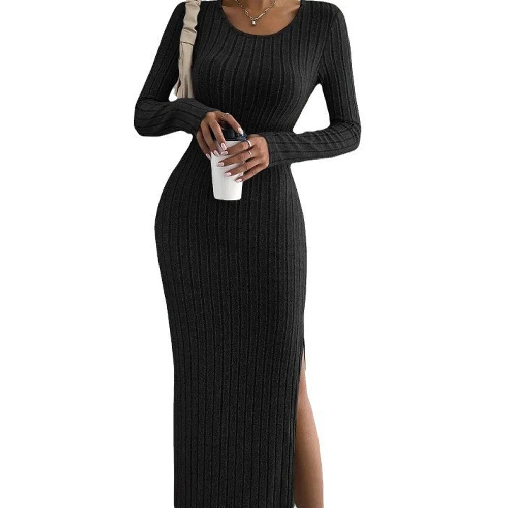 V Neck Long Sleeve Asymmetrical Bodycon Dress