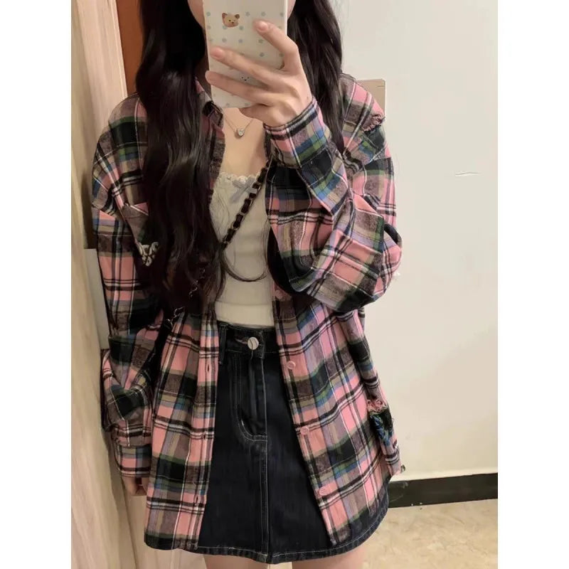 Plaid Shirt + Irregular Dress Set