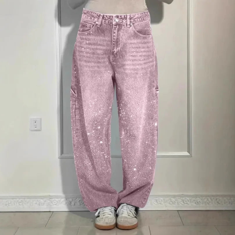 Star Embroidered Rhinestone Jeans