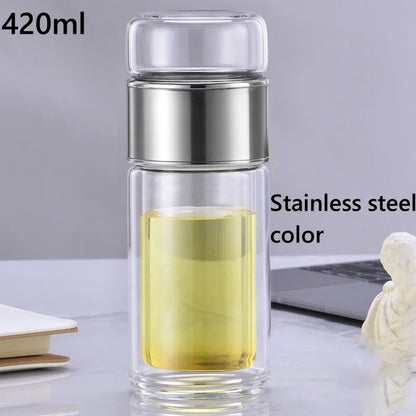 Double-layer glass tea bottle
