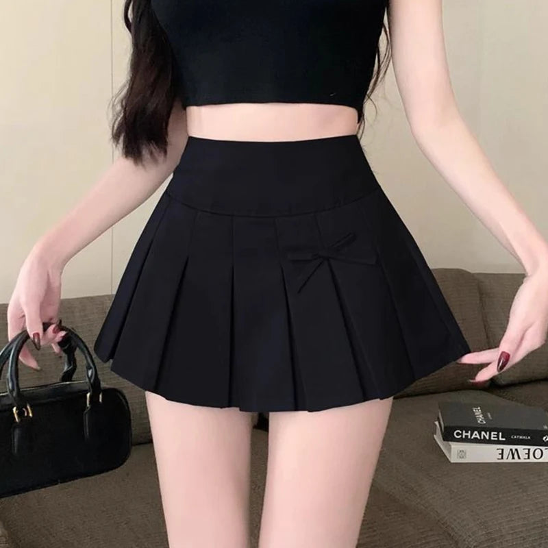 Bow Decor Pleated Mini Skirt