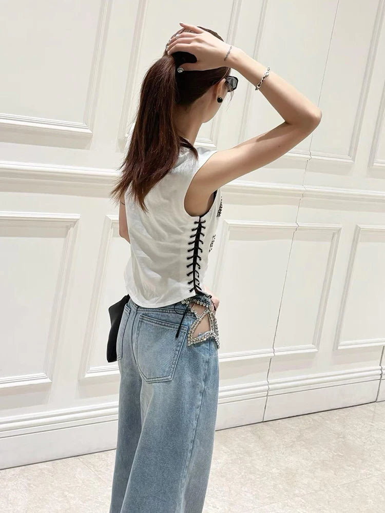 ReddaChic Crystal Embellished Wide Leg Jeans