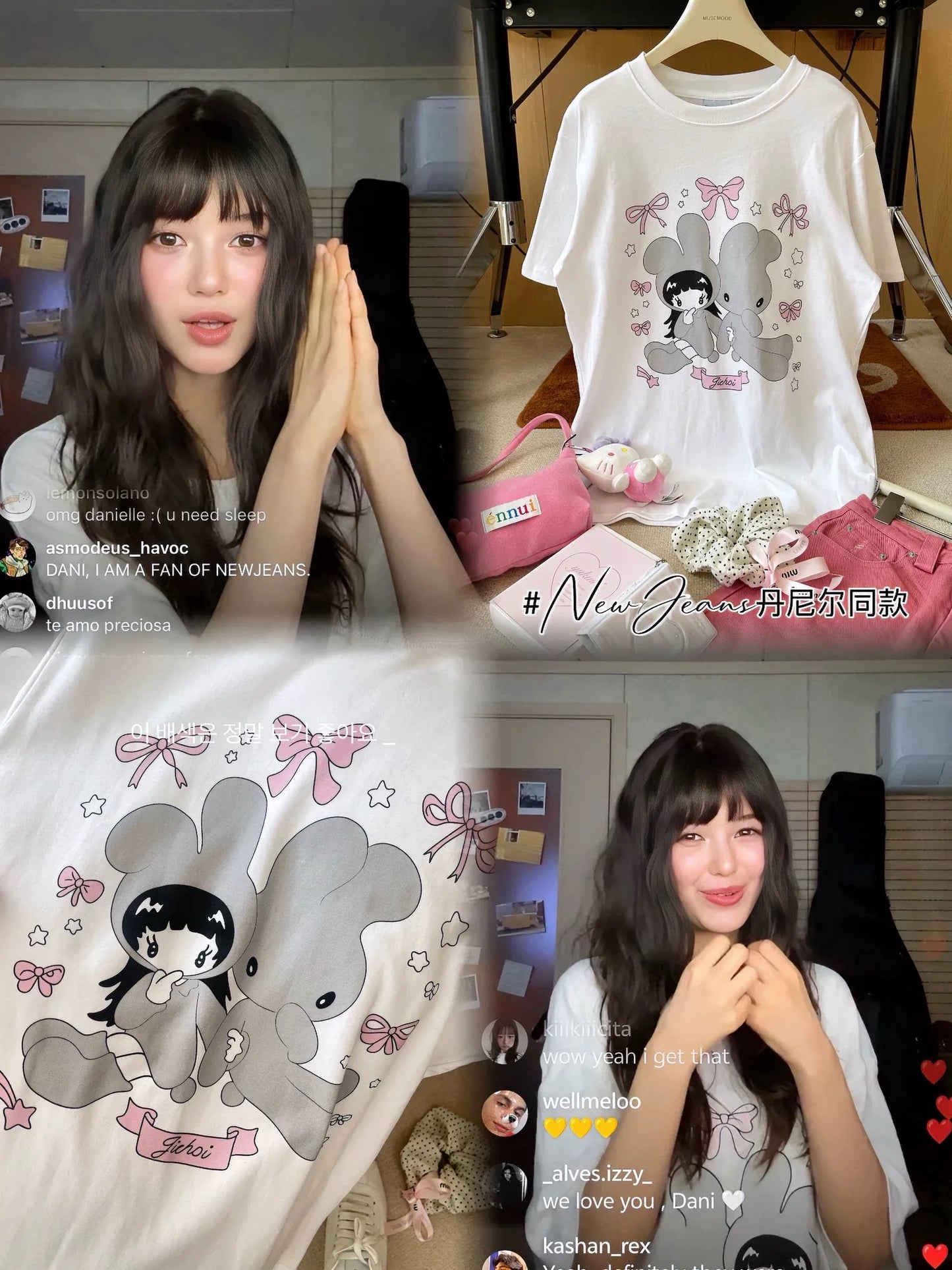 bunny girl print O Neck Top