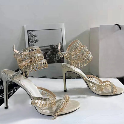 Crystal Pendant Twine Sandals