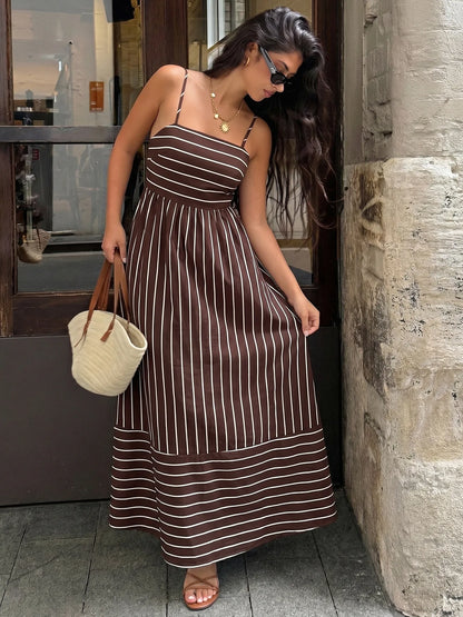 Striped Backless Loose Beach Dress