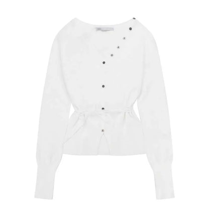 Slouchy V-neck Split hem Strappy design Knit top
