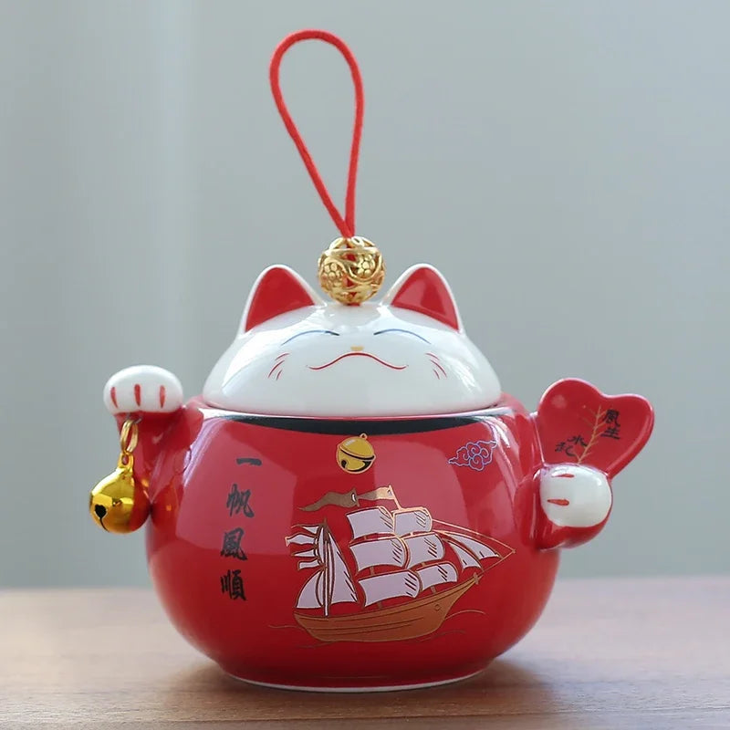 Lucky Cat Ceramic Tea Tin