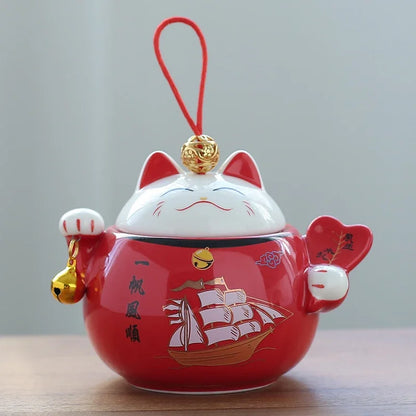 Lucky Cat Ceramic Tea Tin