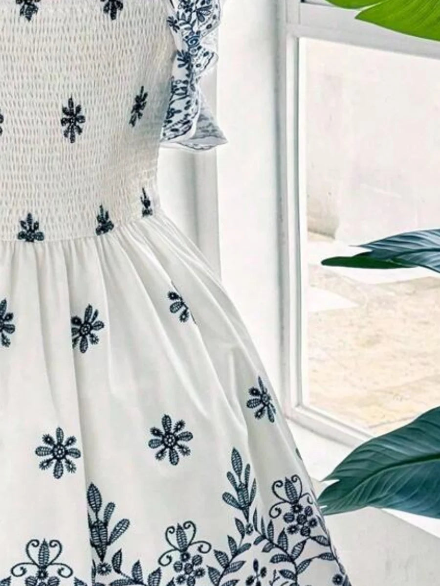 Ethnic Print Gathering Dress
