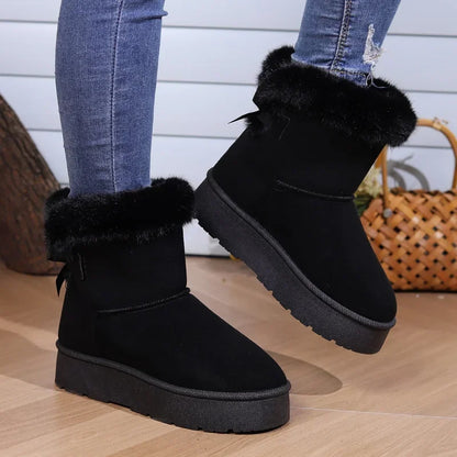 Botas de invierno de piel para mujer, botas de nieve bajas, zapatos de piel cálidos, botas cortas de invierno de moda para mujer, mini-botas exteriores antideslizantes
