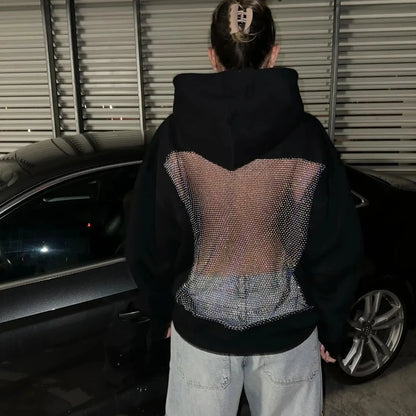 Back hollow Mesh Hoodie