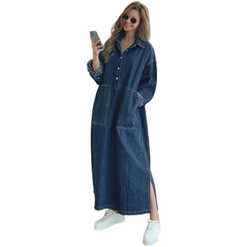 Denim Loose Collar Split Dress
