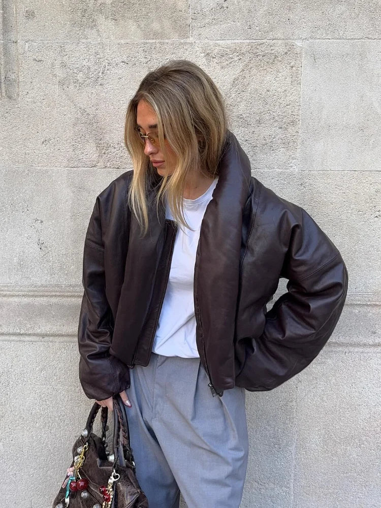 Faux Leather Puffer Jacket