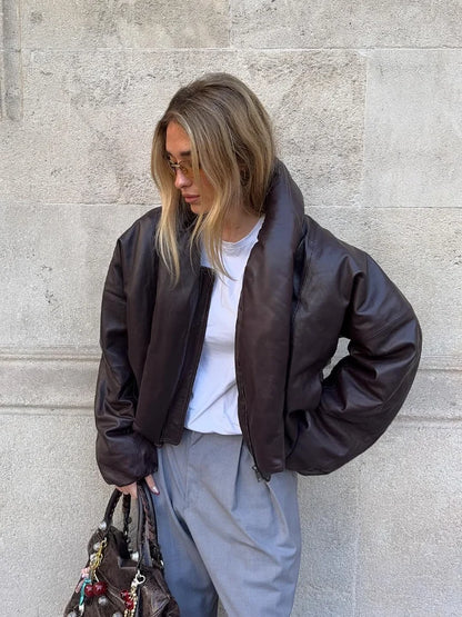 Faux Leather Puffer Jacket