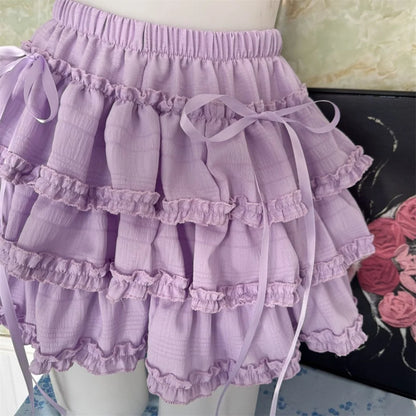 Ruffle Tiered Mini Skirt with Bow Accents