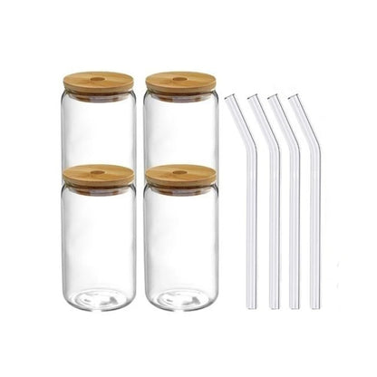 Can-Shaped Glass Cup with Lid & Straw