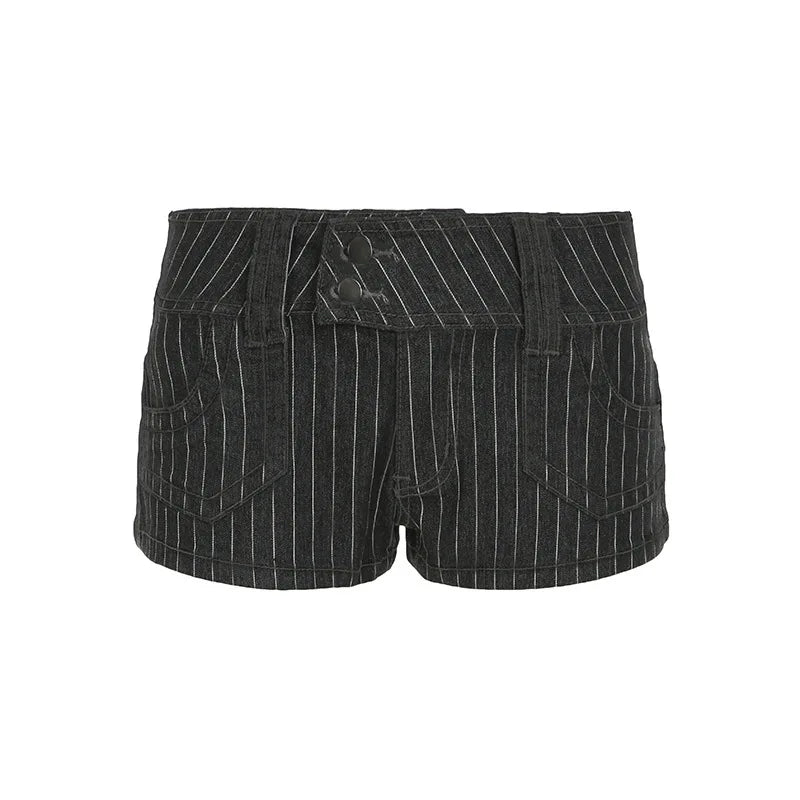 Striped Low Waist Double Buttons Pocket Shorts