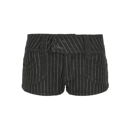 Striped Low Waist Double Buttons Pocket Shorts