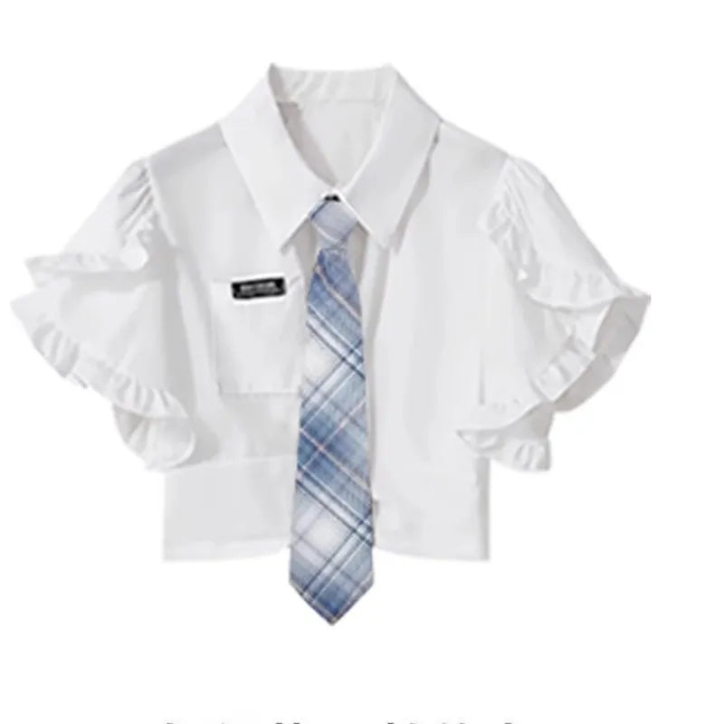 Chica 2026 Verano Nueva Moda En Vestido Conjunto A juego Dama Coreana Elegante Camisa de Manga Corta + Falda Plisada Corta Traje de Dos Piezas