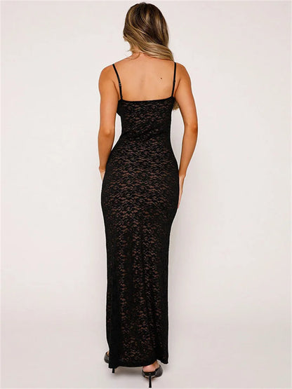 Lace Hollow Out Backless Maxi Dress