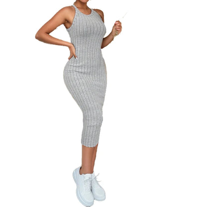 Solid Halter Neck Bodycon Midi Dress