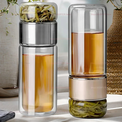 Double-layer glass tea bottle
